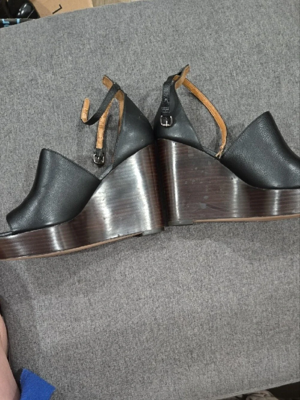 Coach Black Leather Wedge Sandals  **NEVER WORN** ONLY ONE FLAW. PLEASE SEE PICS